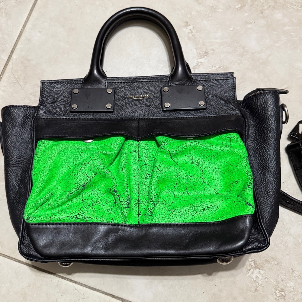 Rag & Bone Crackle Green and Black Pilot Small Pilot Bag Top Handle Satchel